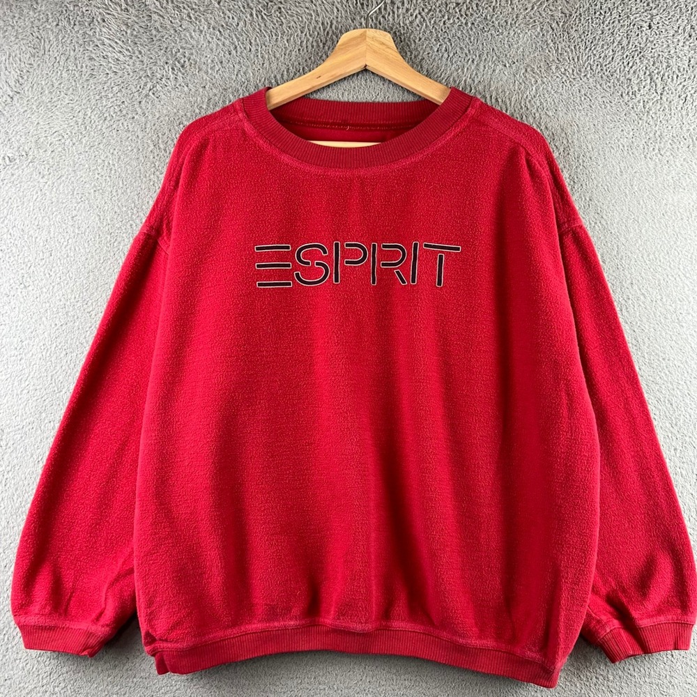 Vintage Esprit Red Fleece Sweatshirt Embroidered Logo Crewneck Mens L